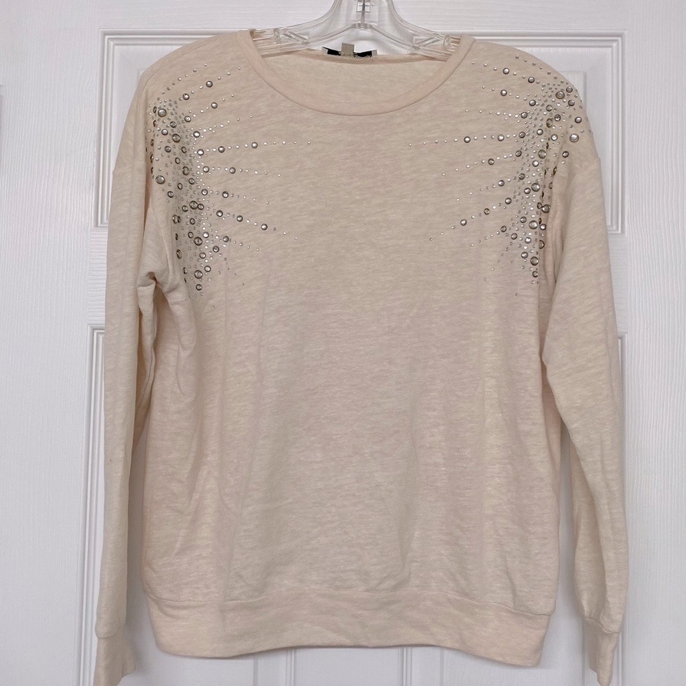 Papaya Cream Embellished French Terry Lightweight Top Sz S